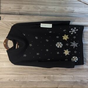 Victoria Jones Women's Cowl Neck Black Sweater Tunic w/Beading Size M New